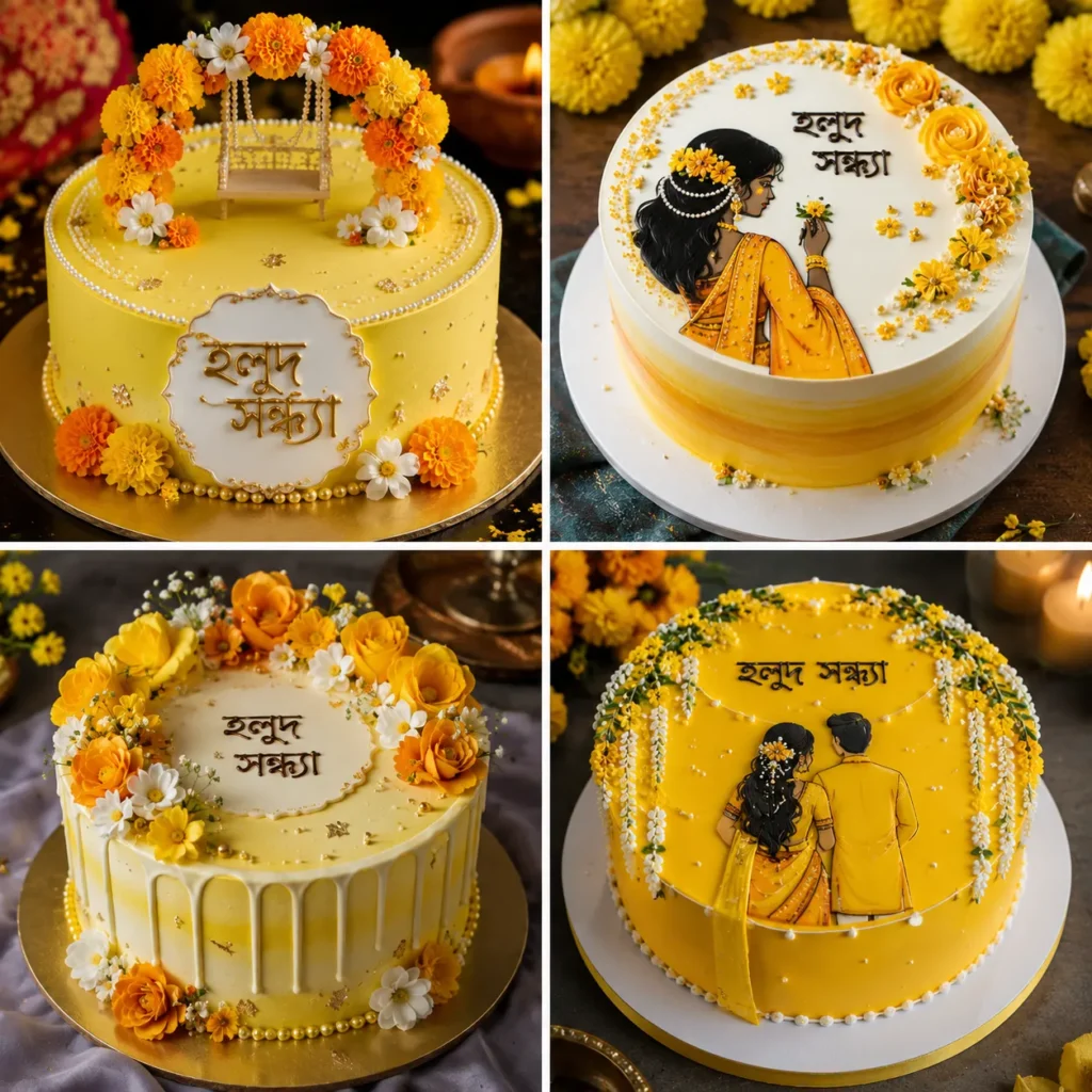 হলুদ সন্ধ্যার কেক ডিজাইন