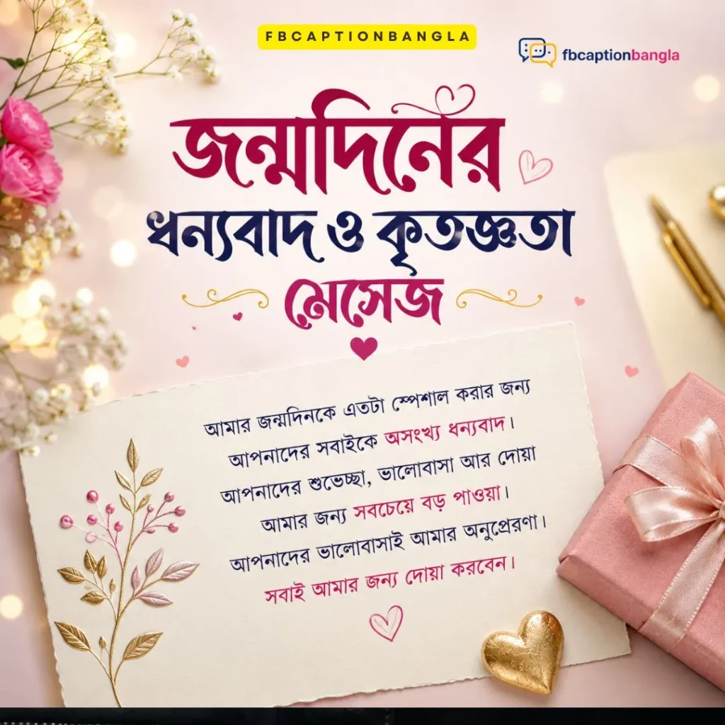 জন্মদিনের ধন্যবাদ ও কৃতজ্ঞতা মেসেজ
