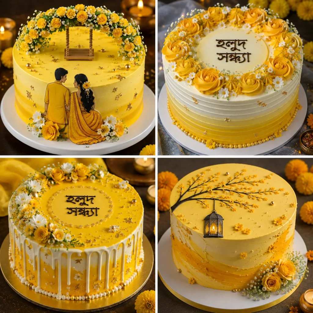 হলুদ সন্ধ্যার কেক ডিজাইন
