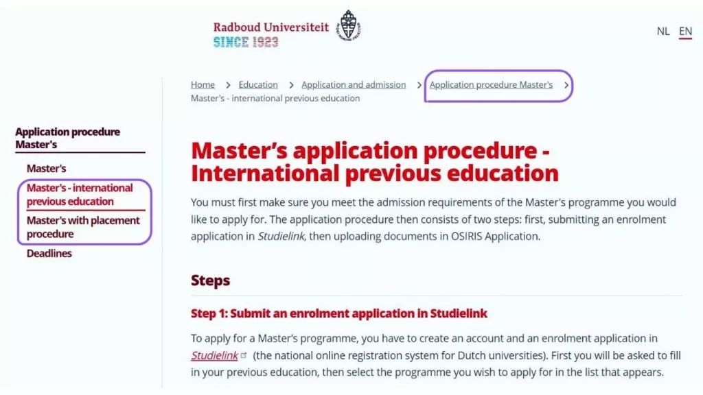 Application Procedure Master's option